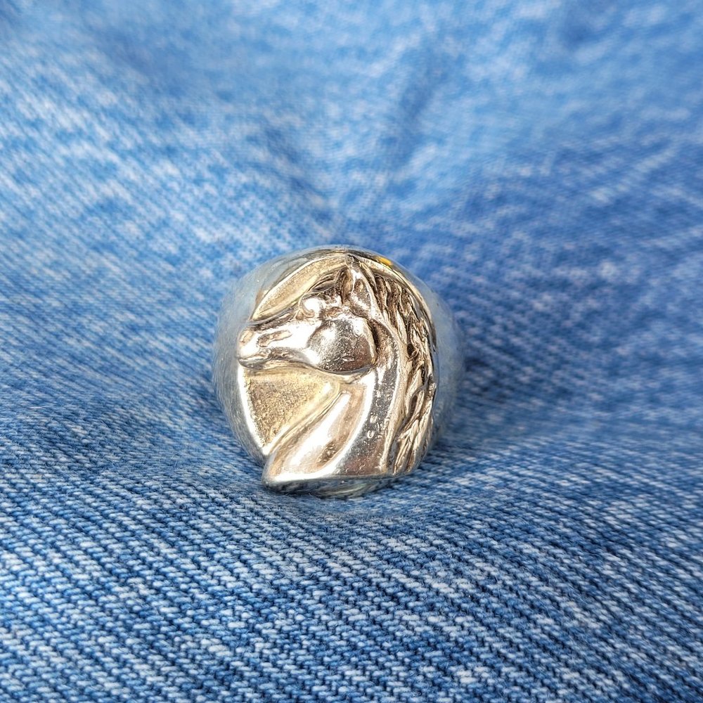 Large Horse Head Sterling Silver Ring, Size: 10.5